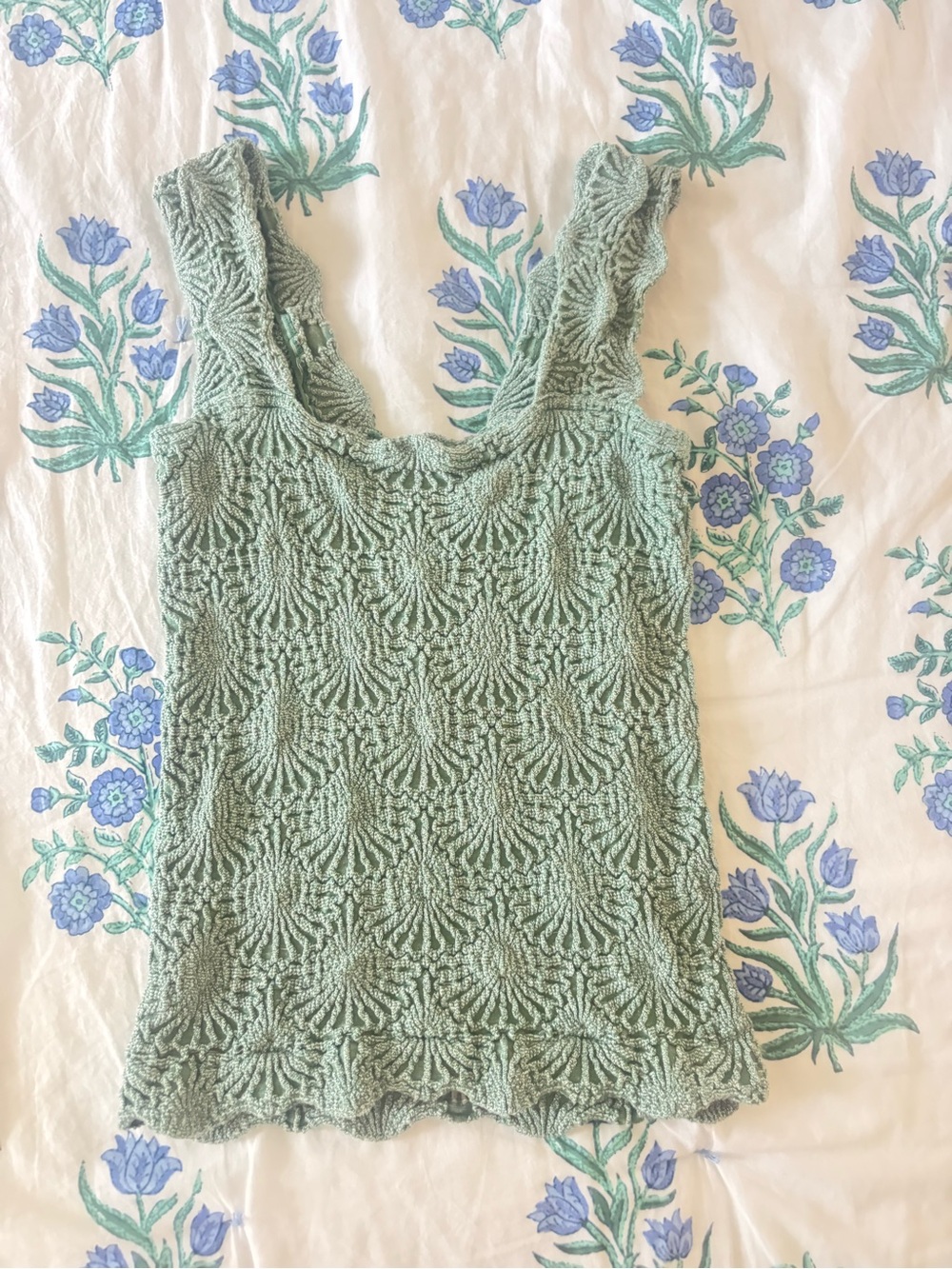Free People Sage Green Crochet Tank Top